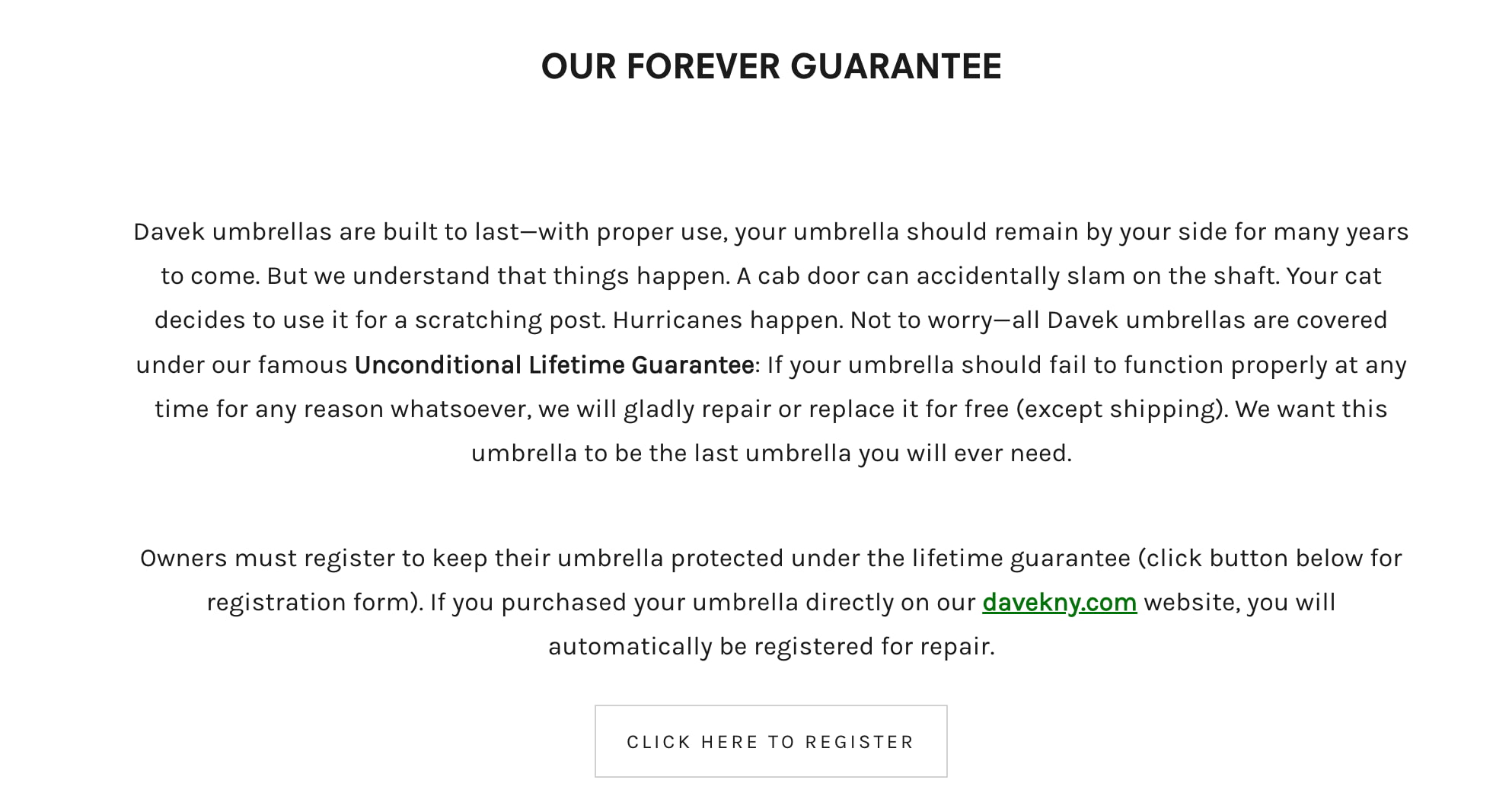 lifetime guarantee example: Davek