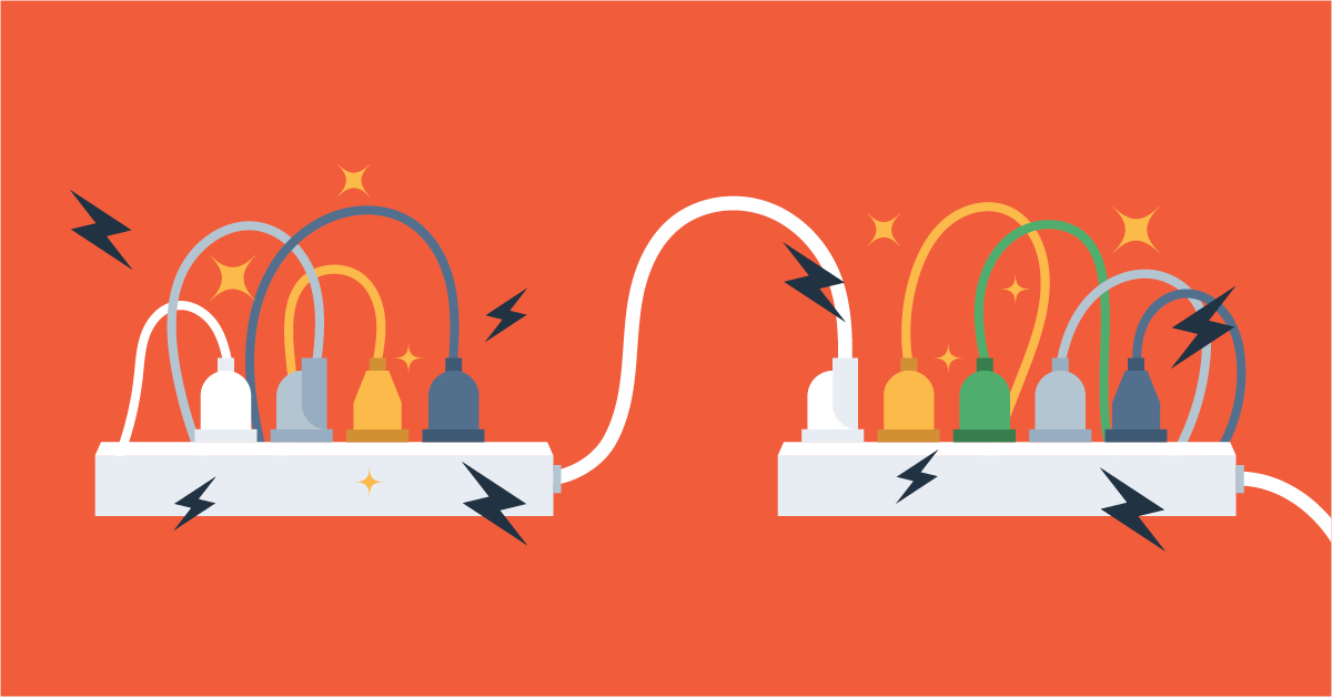an animation shows two power chords connecting as a metaphor for connectedd business