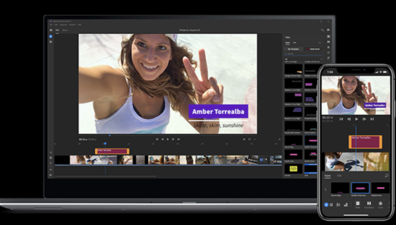 Premiere Pro video editing software on PC and mobile