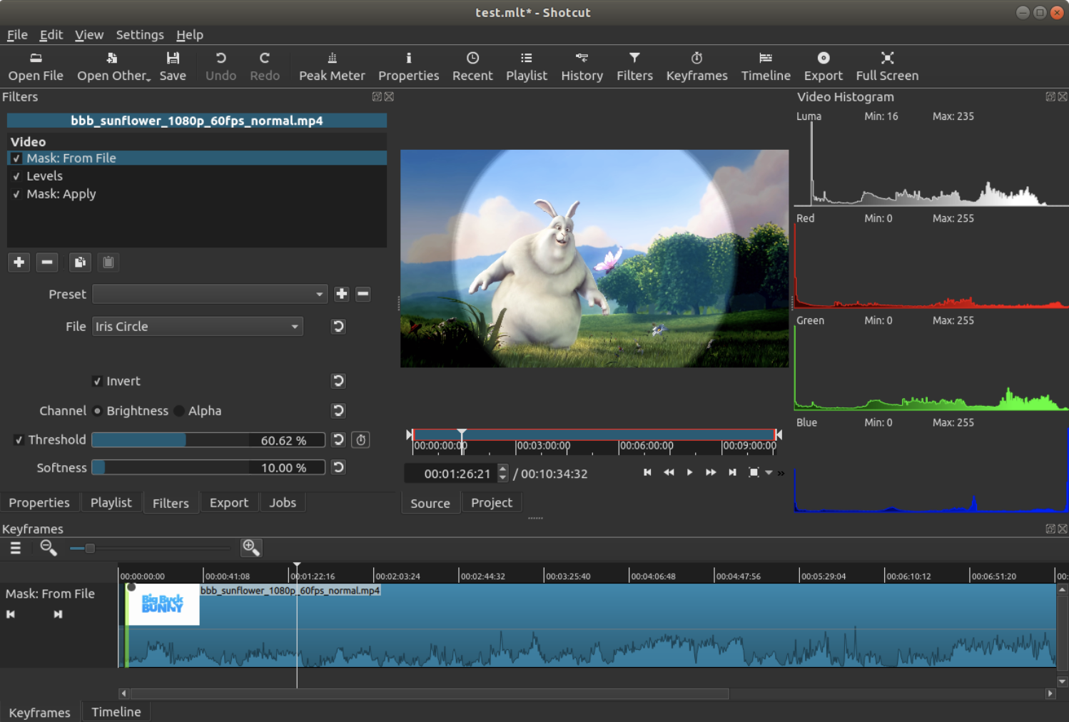 Shotcut video editing software mask file