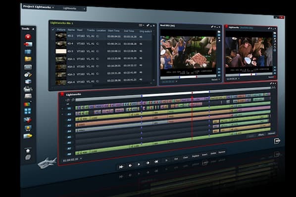LightWorks video editing software showing layered audio files