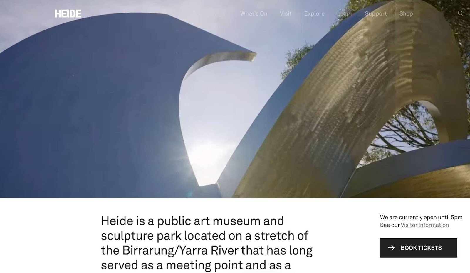 homepage for the museum website  heide museum of modern art
