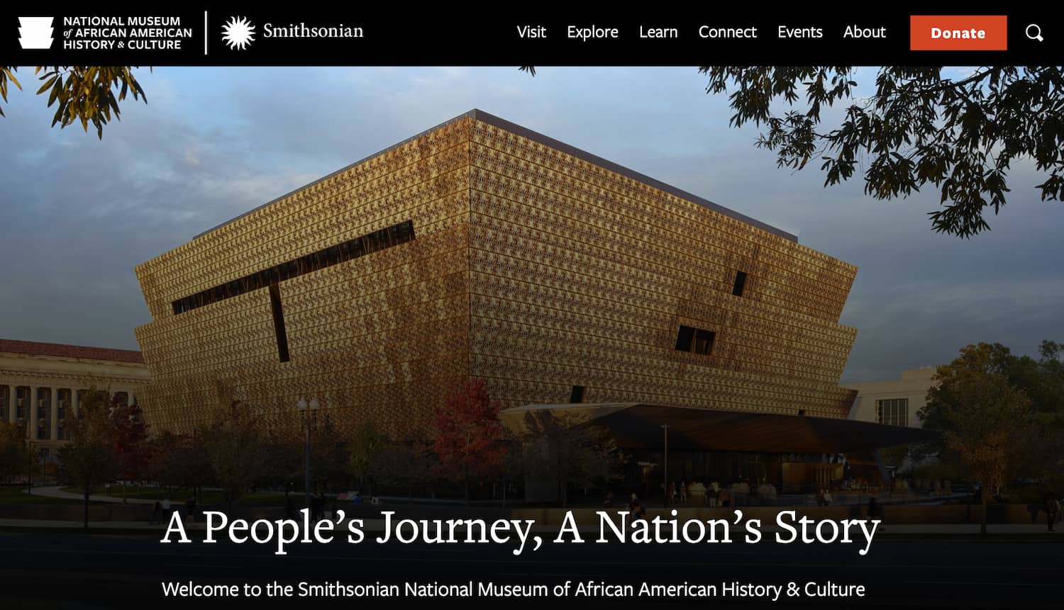 homepage for the museum website the national museum of african american history and culture