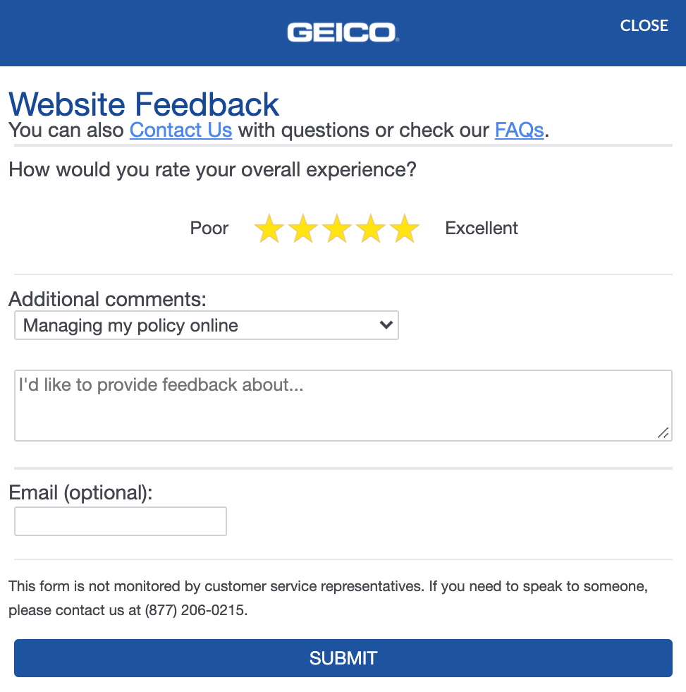 customer satisfaction survey example: geico