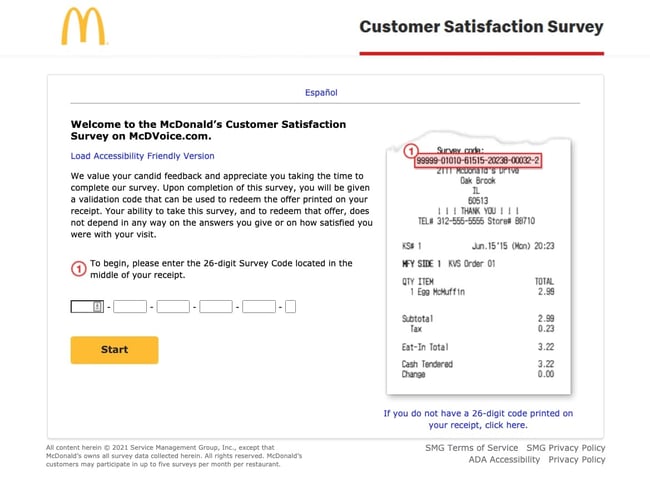 customer satisfaction survey example: mcdonald's