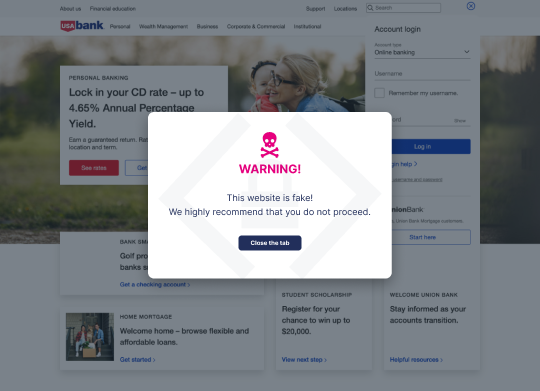 a website warning the user of an attempted brandjacking