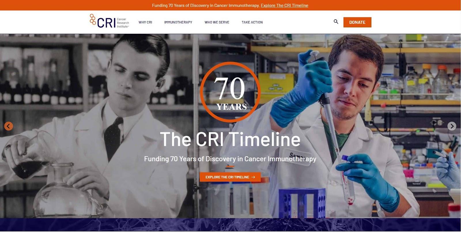 charity website design examples, Cancer Research Institute