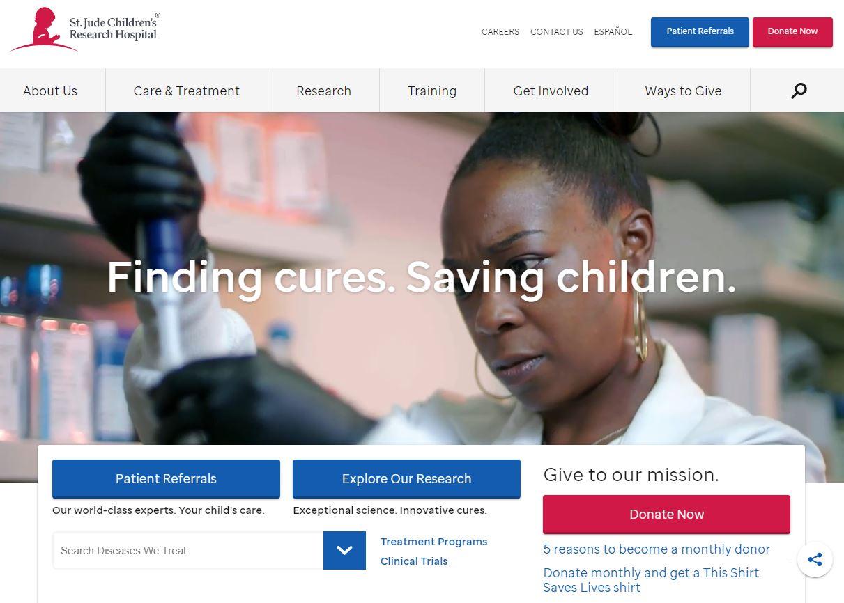 charity website design examples, St. Jude Children’s hospital
