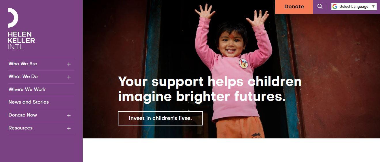 charity website design examples, Helen Keller International 