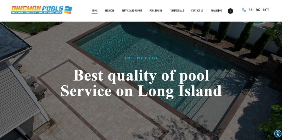 Best construction company website designs, example from Dingman Pools