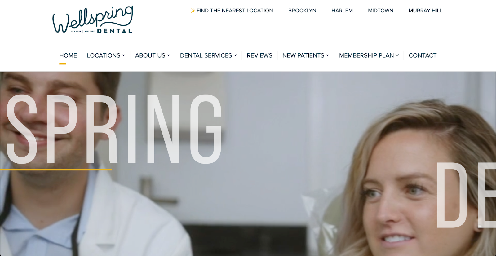 The Wellspring branding is carried through to its digital experience, shown here in our roundup of dental websites