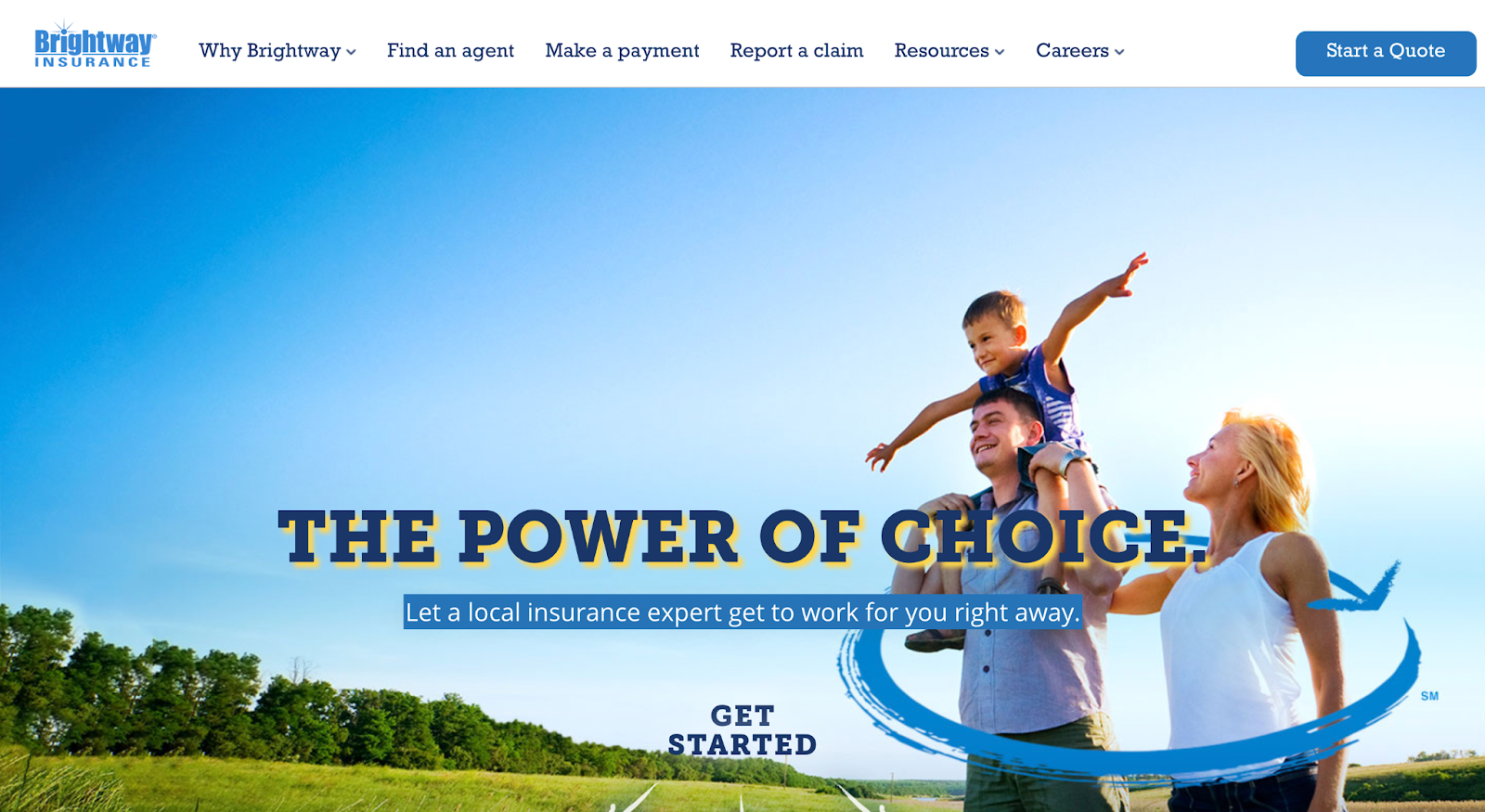 Insurance website design, example from Brightway Insurance
