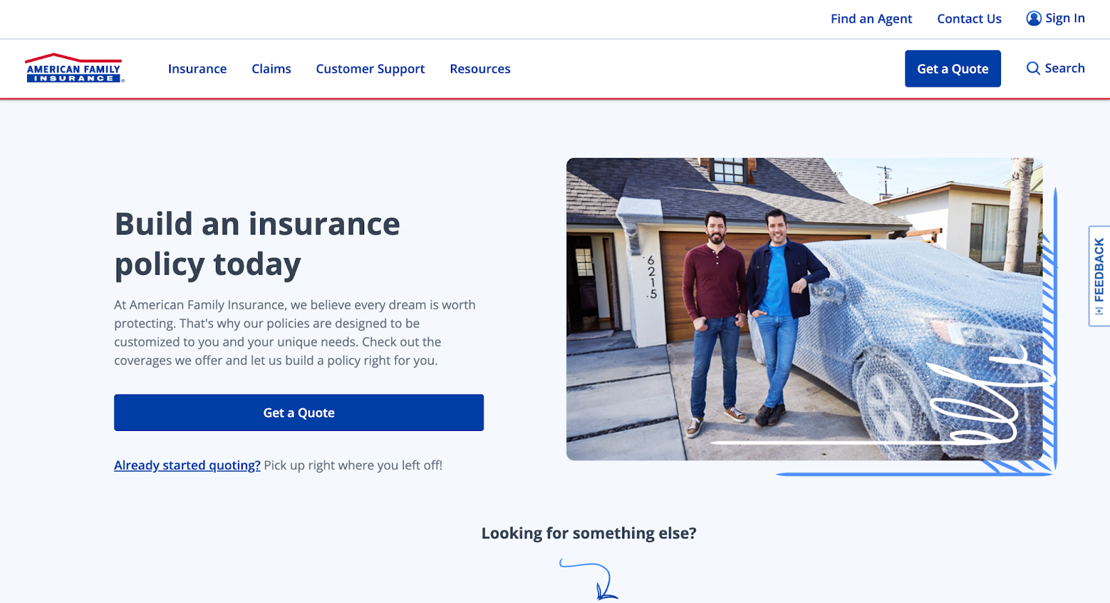 Insurance website design, example from American Family Insurance