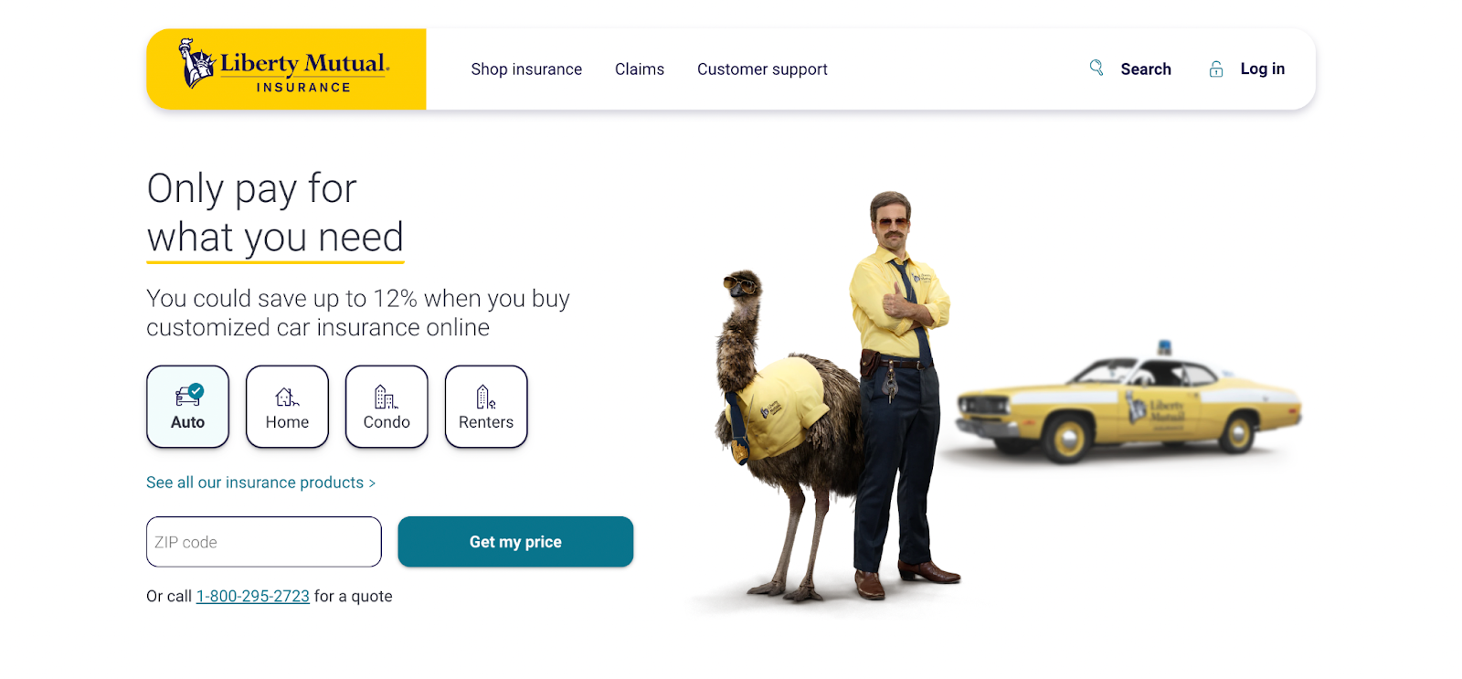 Insurance website design, example from Liberty Mutual