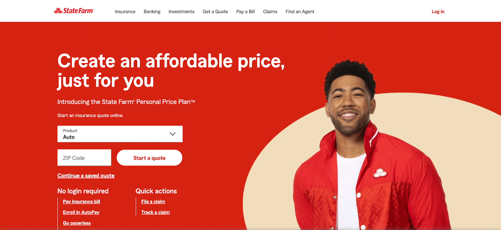 Insurance website design, example from State Farm