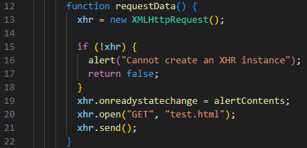requestData function that sends off an HTTP request