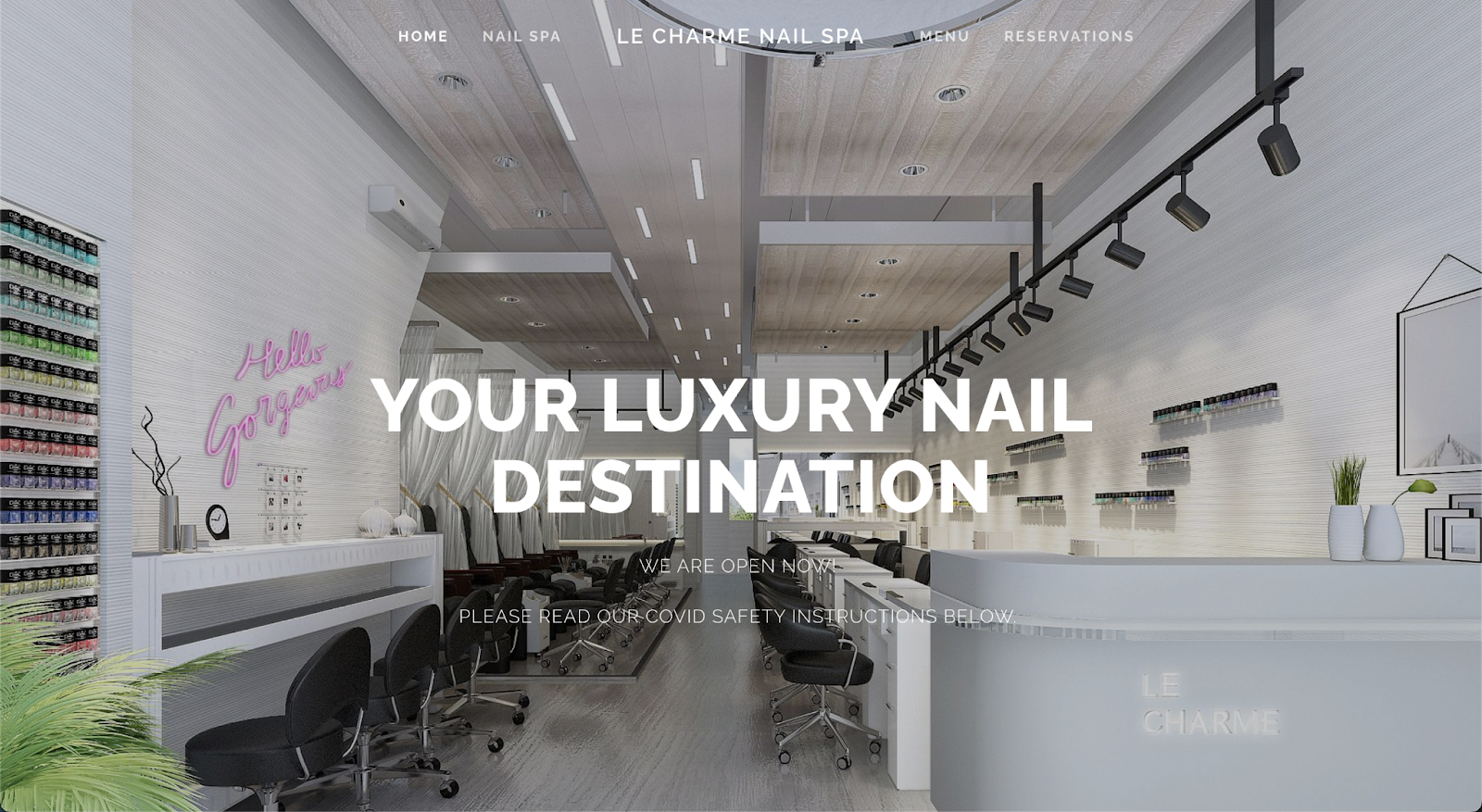 Best nail salon websites, example from Le Charme Nail Spa.
