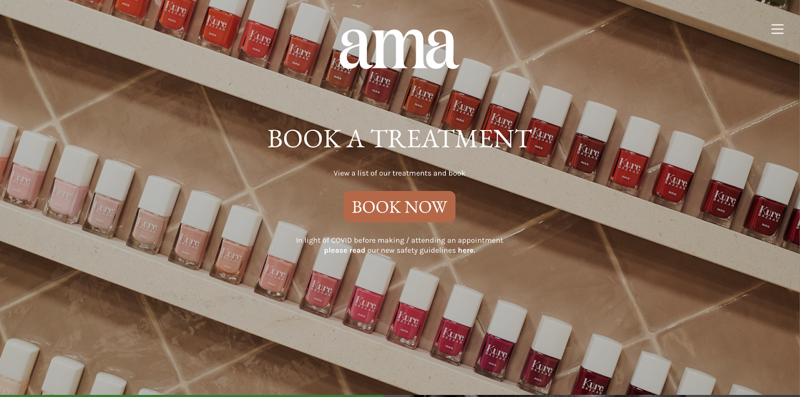 Best nail salon websites, example from Ama the Salon.
