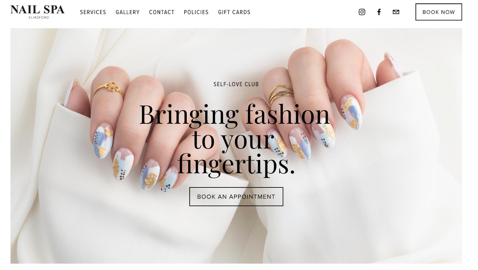 Best nail salon websites, example from Nail Spa Elmsford.