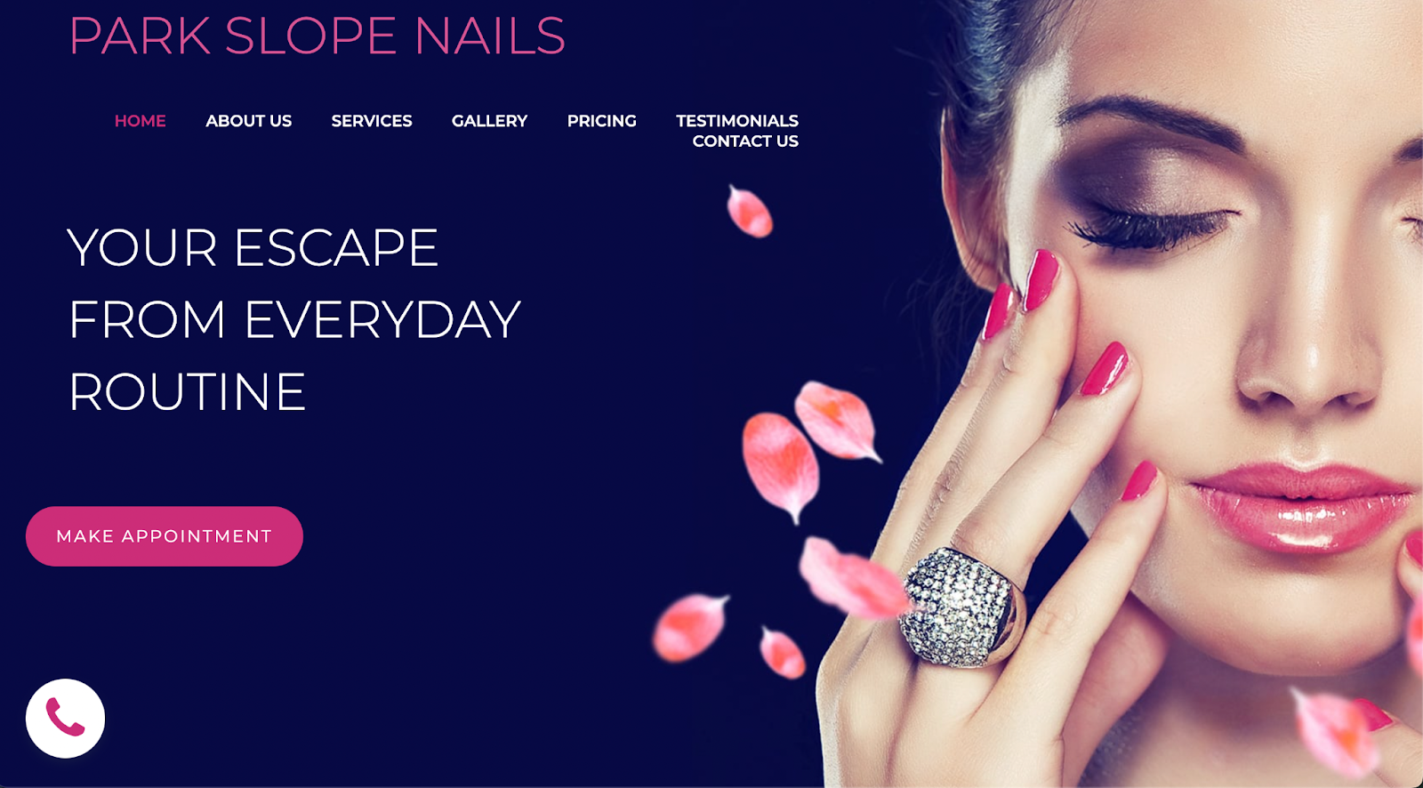 Best nail salon websites, example from Park Slope Nails.