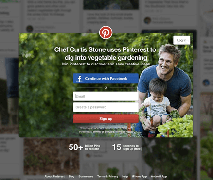 CTA example: Pinterest signup call to action button