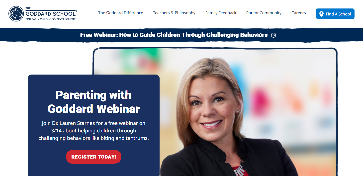 homepage for the daycare website the goddard school