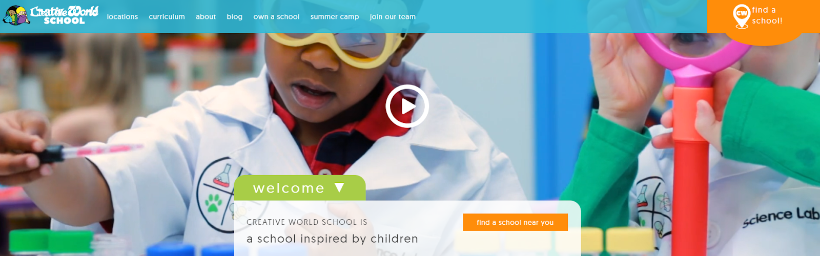 homepage for the daycare website creative world school