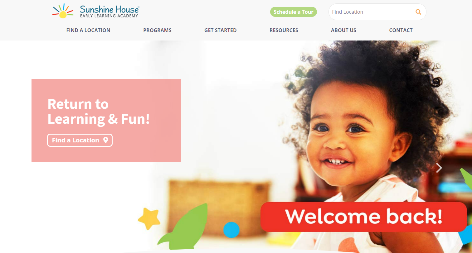 homepage for the daycare website the sunshine house