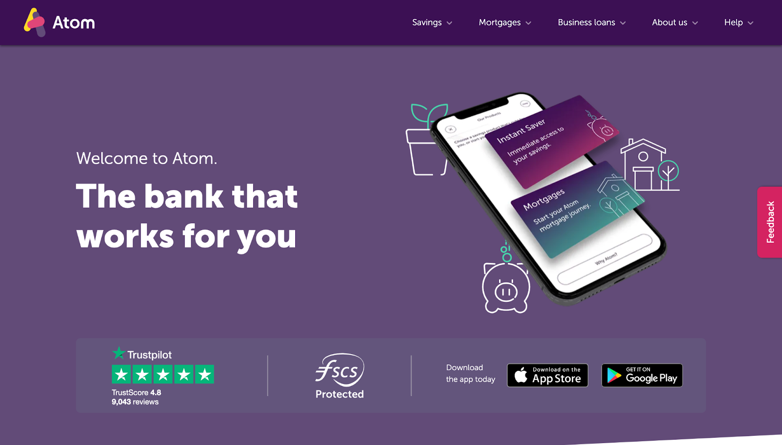 Financial website design example from Atom Bank