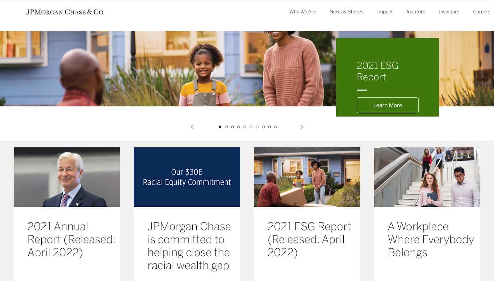 Financial website design example from JP Morgan Chase