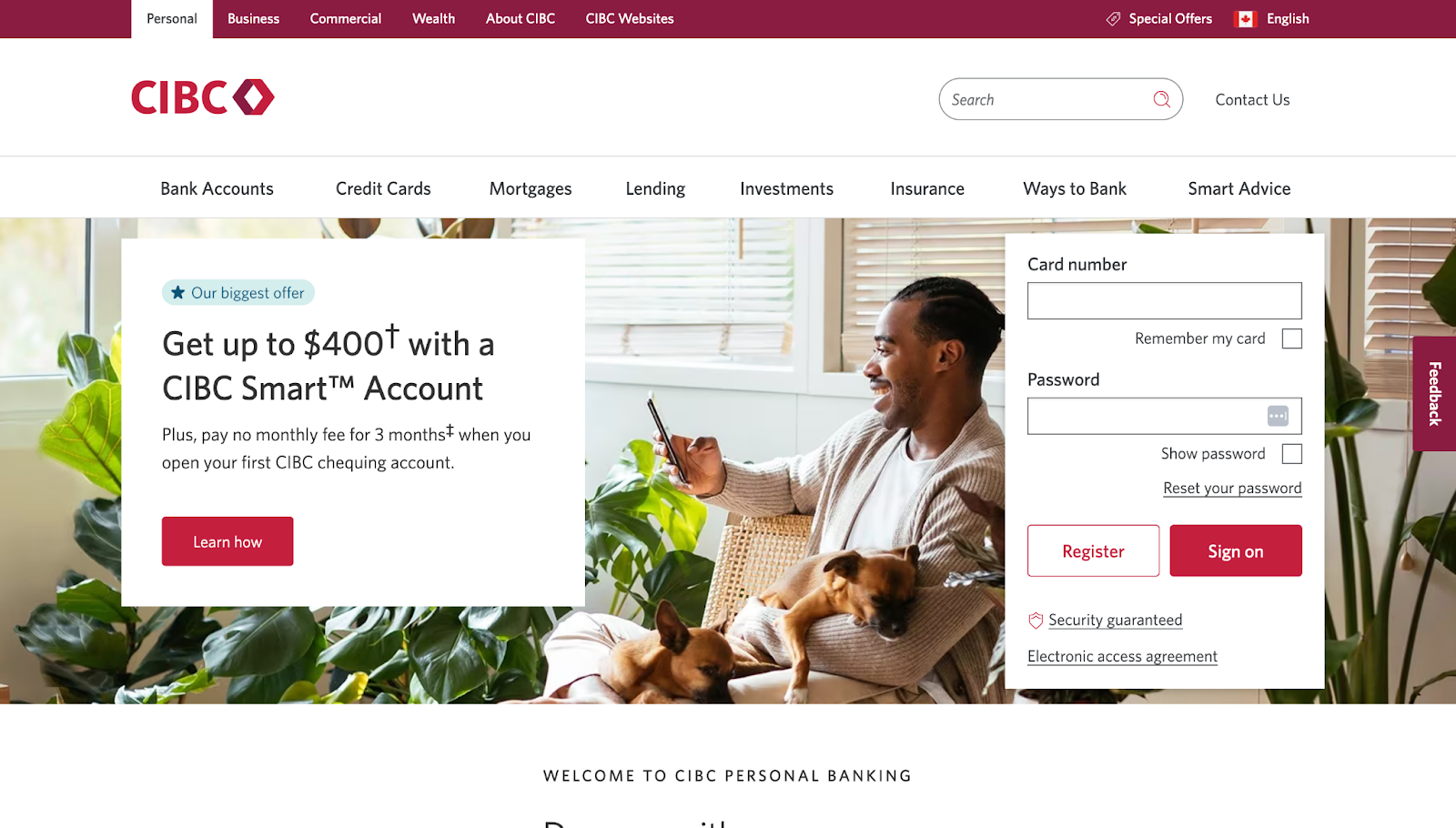 Financial website design example from CIBC