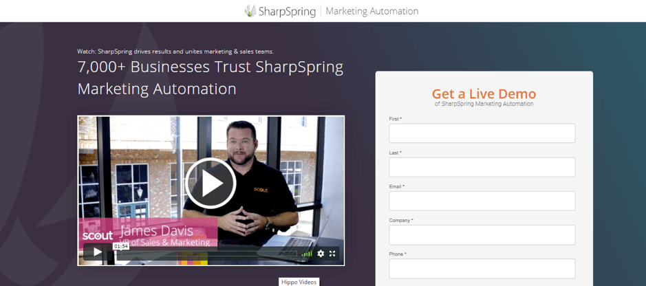 example of a video landing page for the website sharpspring