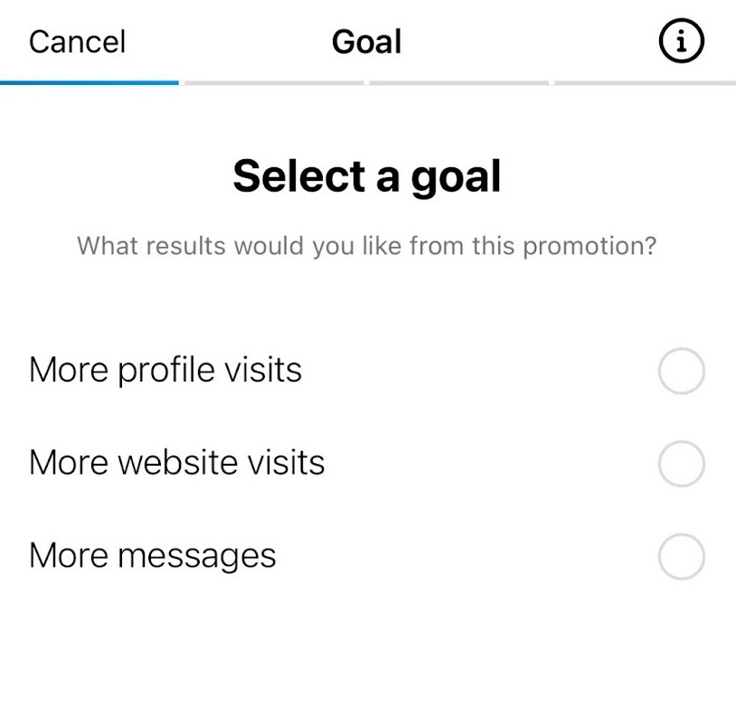 how to boost instagram post: select a goal