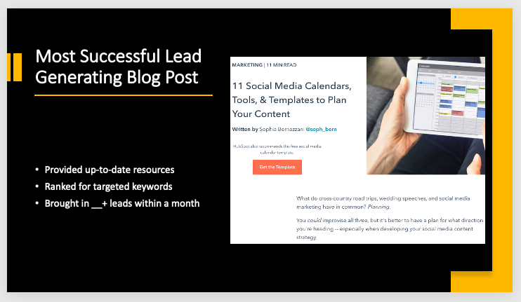 PowerPoint featuring conclusions drawn from free monthly marketing reporting templates