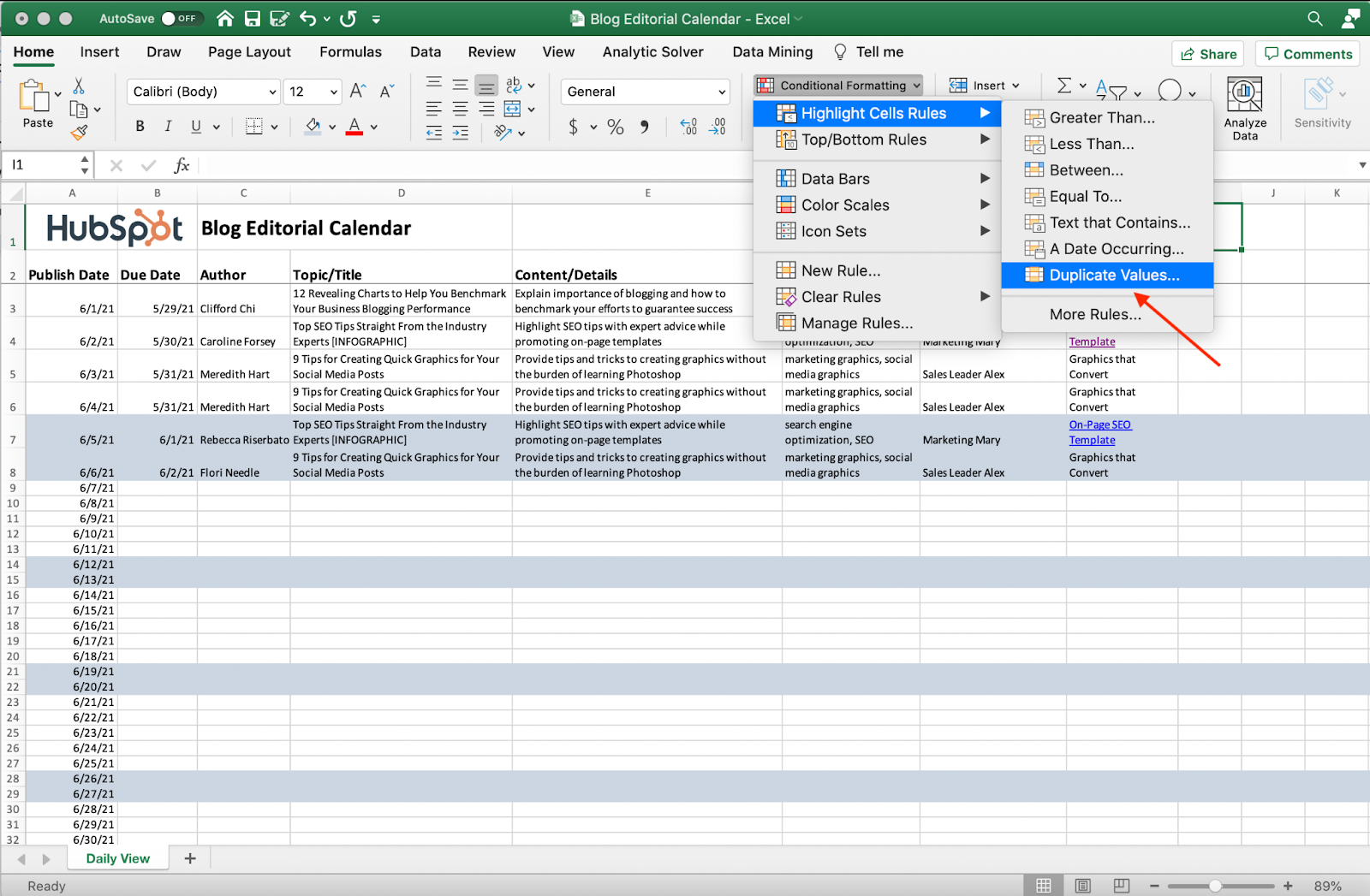 Screenshot of removing duplicate values ​​in Excel.