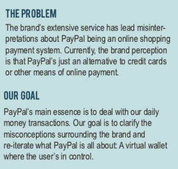 PayPal Sample brief showing The Problem and The Goal