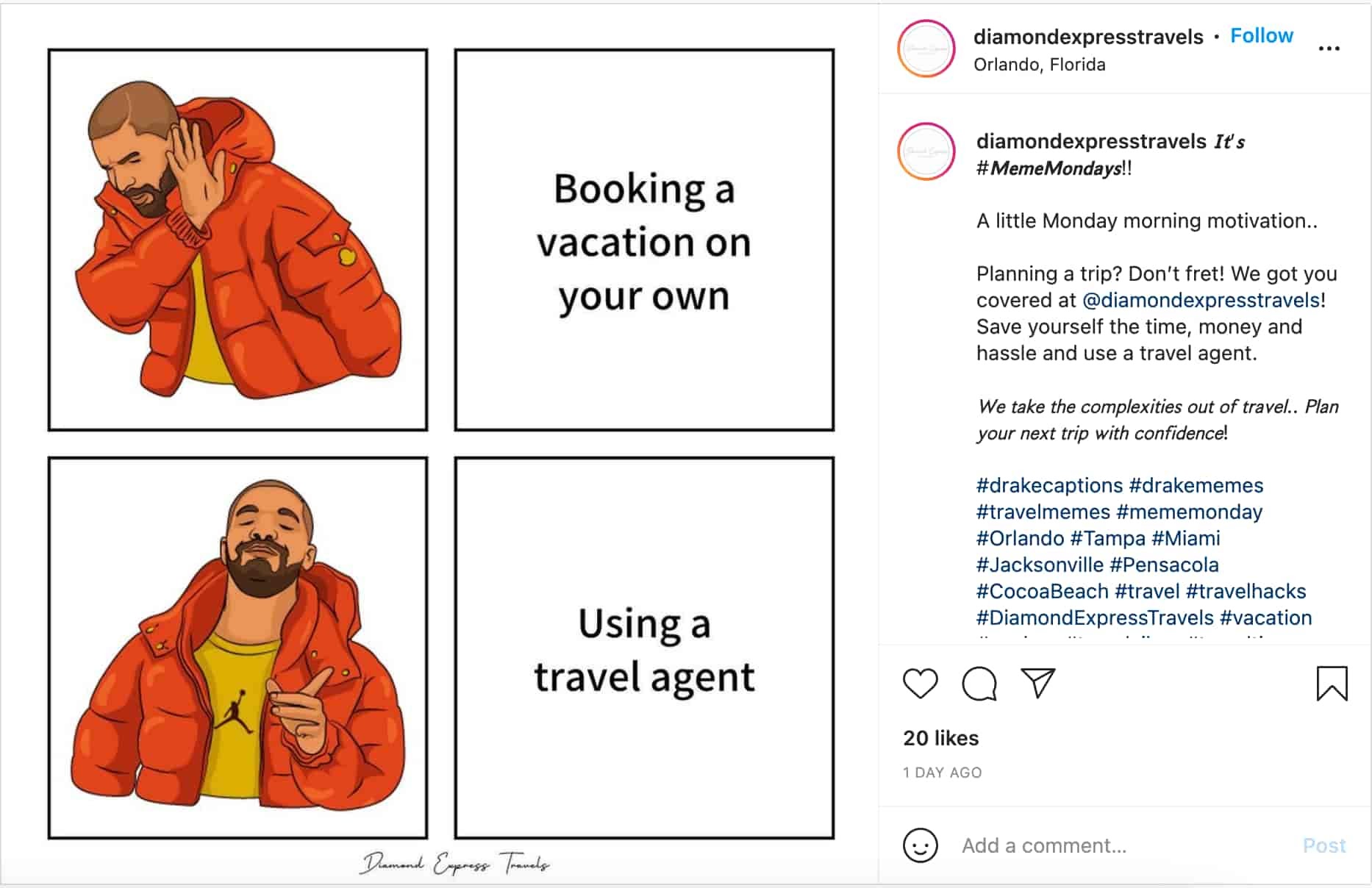 exemple de marketing meme par Diamond Express Travels