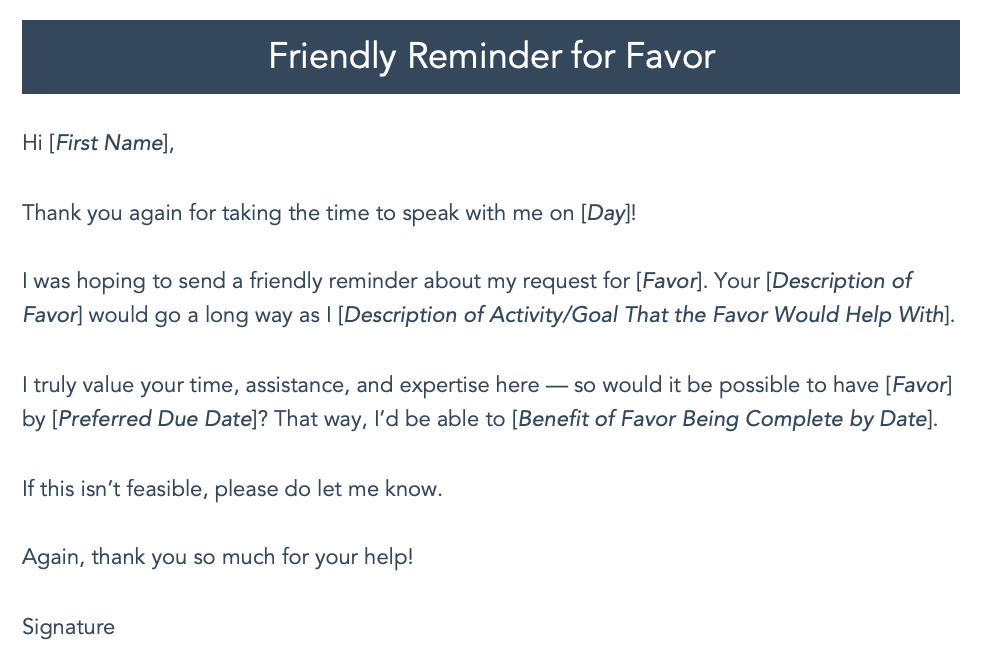 Friendly Reminder Email Examples: for a favor