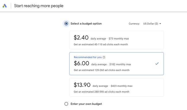 How to Use Google Ads: set your budget
