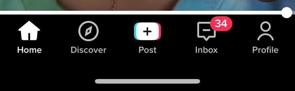 TikTok lower navigation with post button in the ceenter