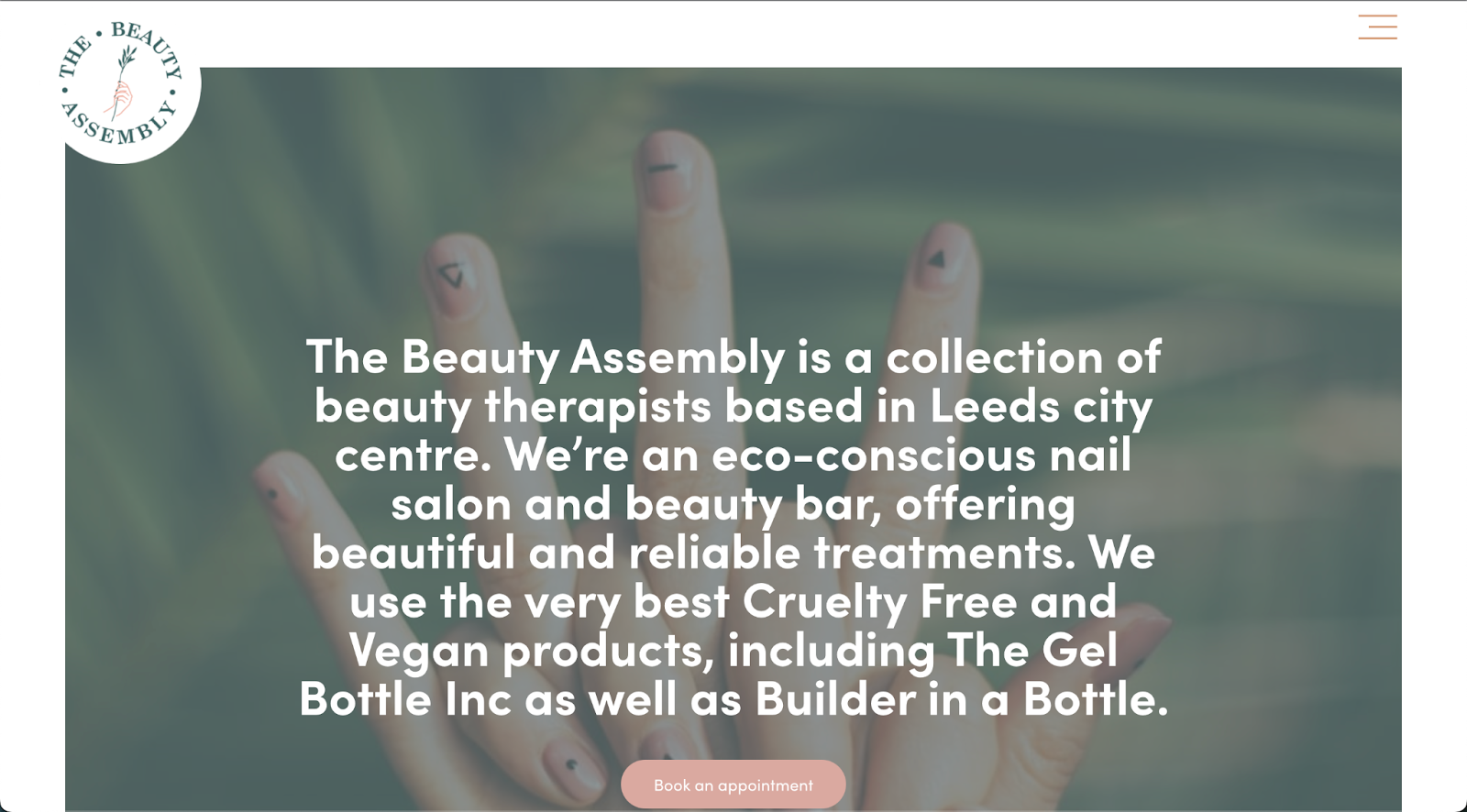 Best nail salon websites, example from The Beauty Assembly.