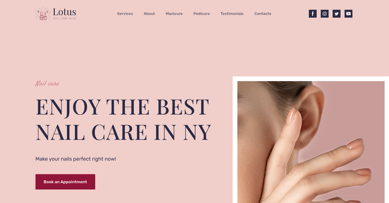 Best nail salon websites, example from Lotus.
