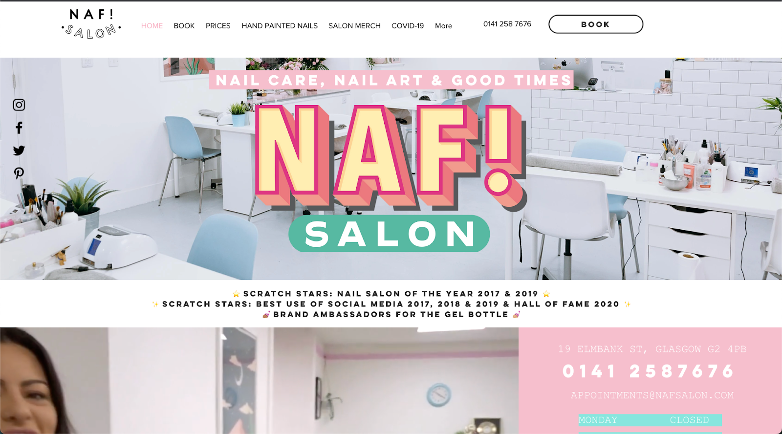 Best nail salon websites, example from NAF Salon.