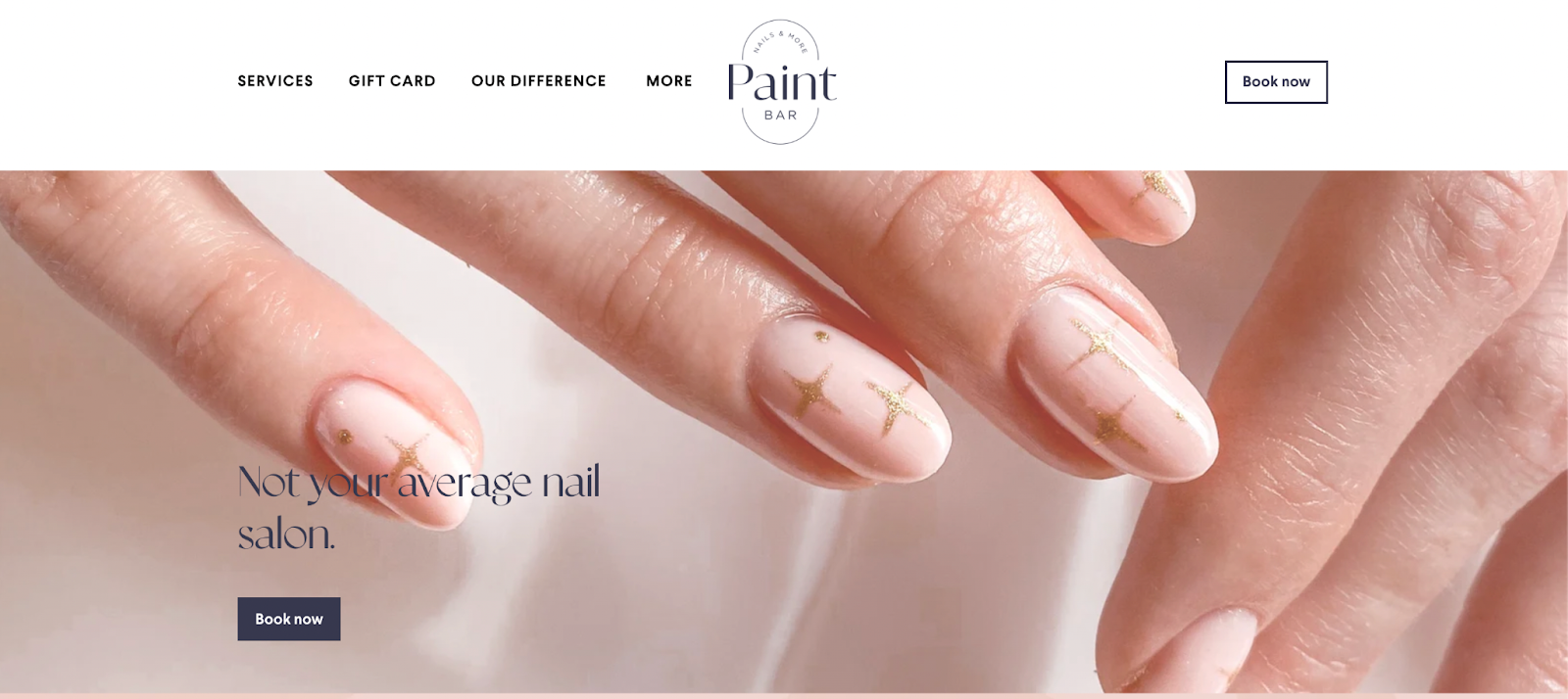 Best nail salon websites, example from Paint Bar.