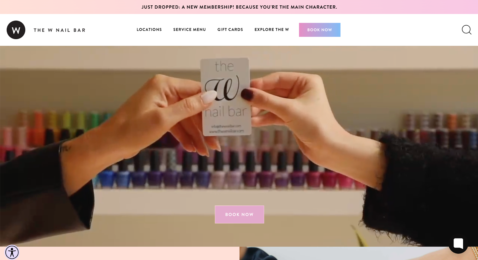 Best nail salon websites, example from The W Nail Bar.