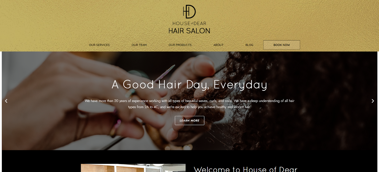 hair salon website, House of Dear