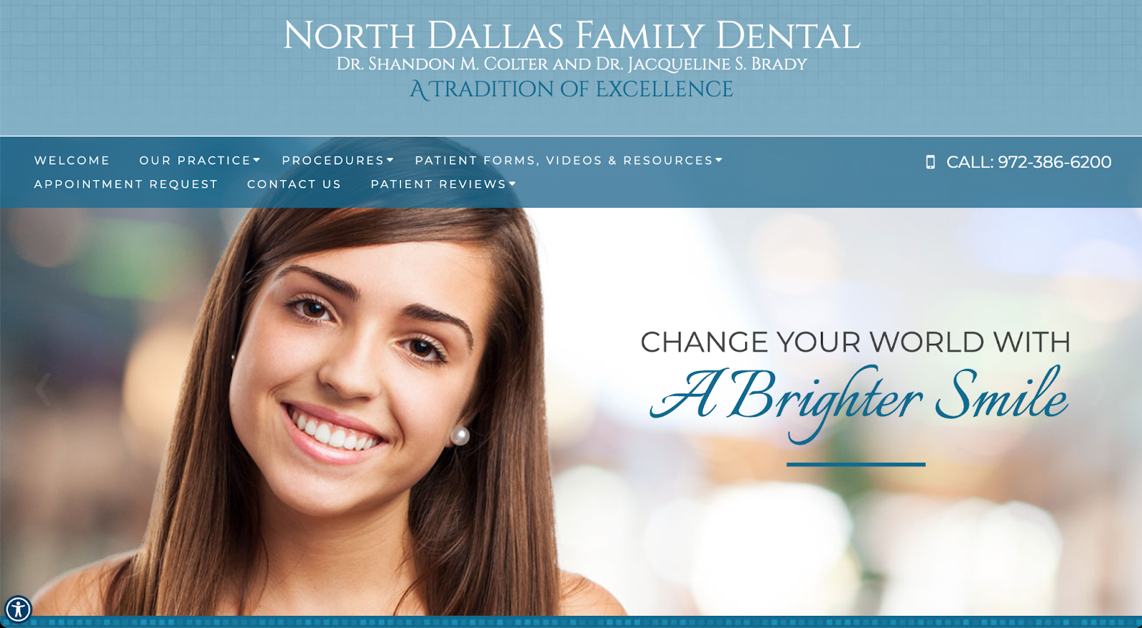 Content is front and center in this dental website design for the Dallas Family Dental practice