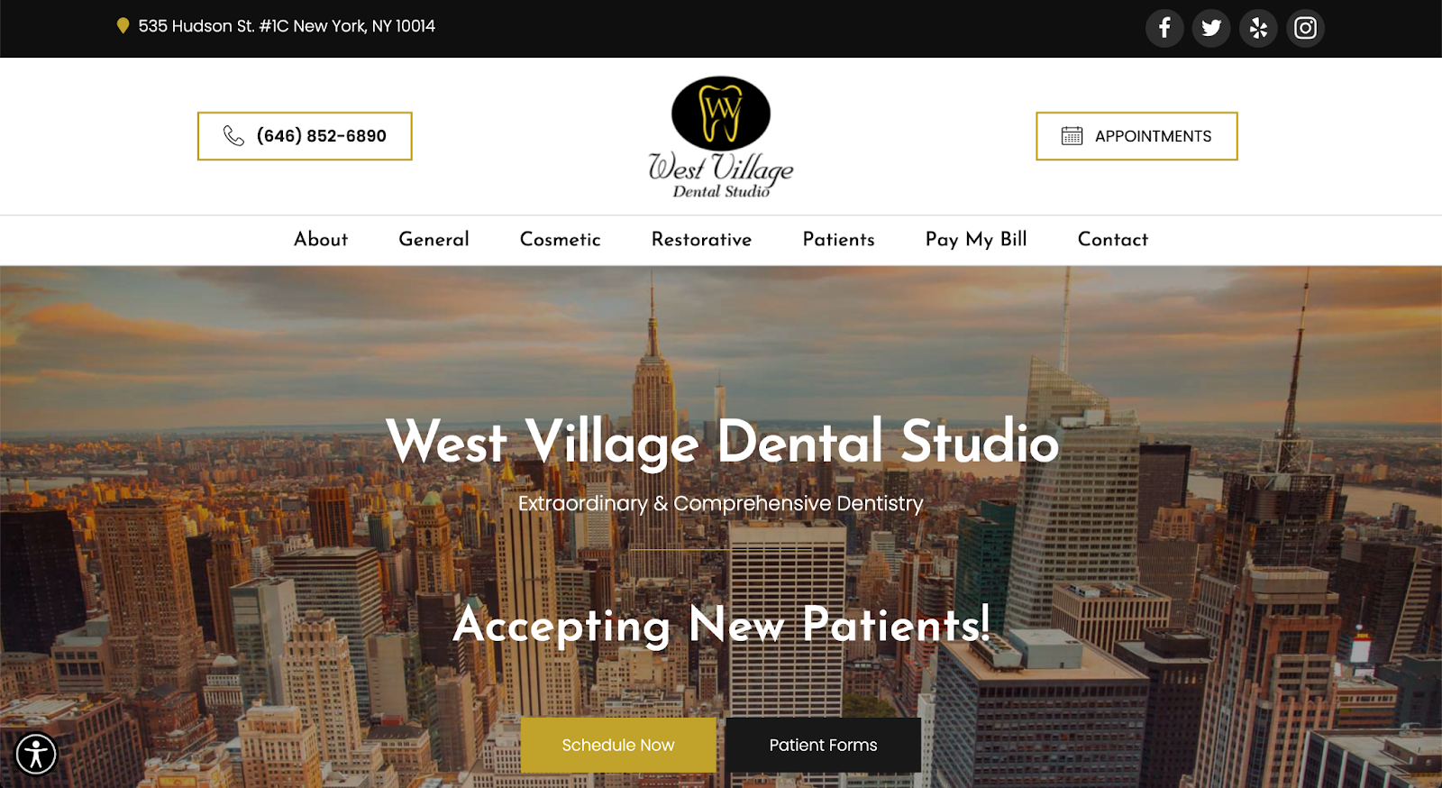 Use clever content buckets to help your dental website stand out, like in this design from West Village Dental Studio