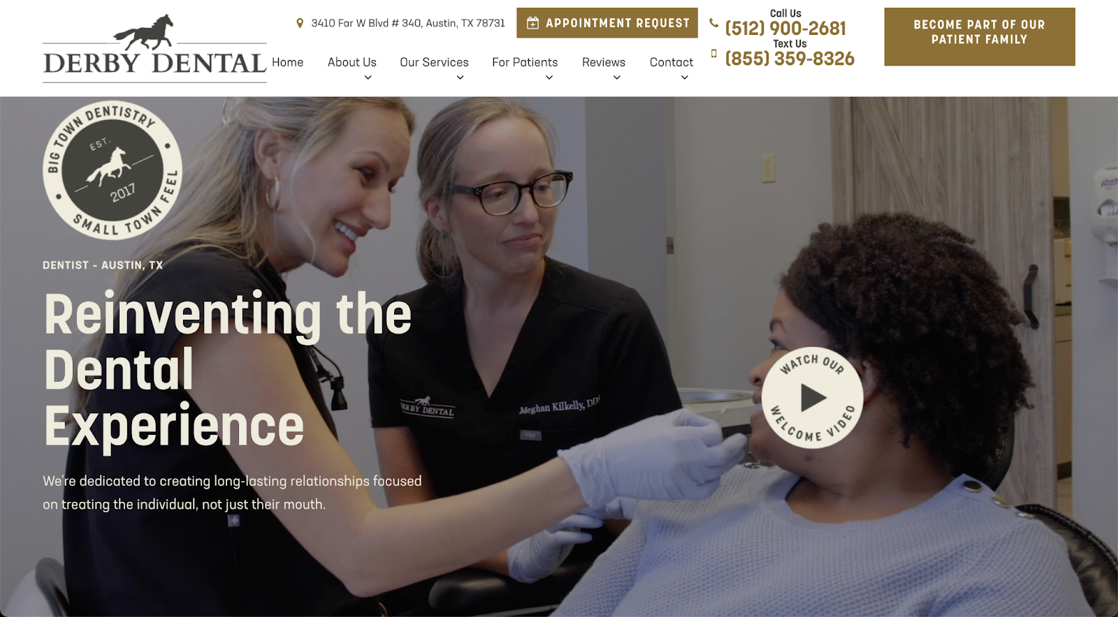 Our list of the best dental website designs for inspiration includes Derby Dental for its clean and professional design