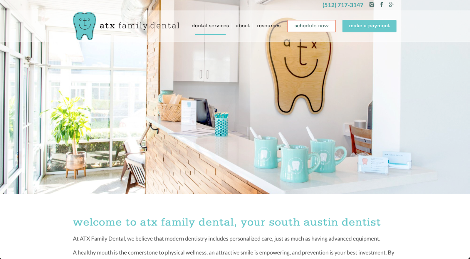 The cute and colorful branding in the Austin Family DDS website can serve as inspiration for any dental website